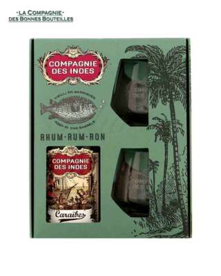 Coffret La compagnie des Indes Caraibes - 2 verres-  40% - 70cl